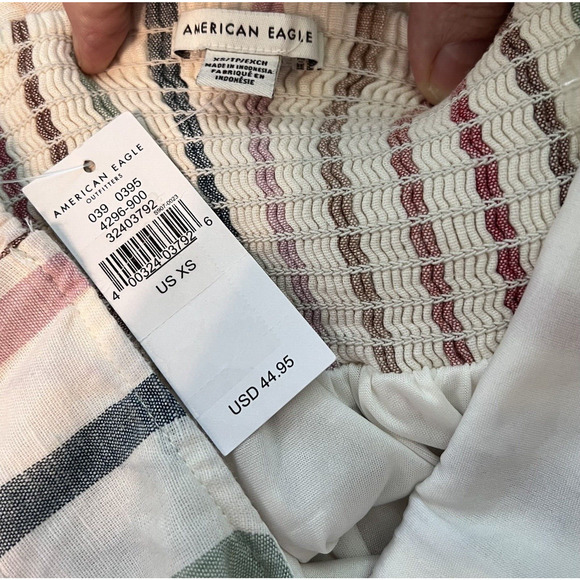 AMERICAN EAGLE Size XS Multicolor Striped Linen Blend Halter Dress Pockets NWT - Picture 5 of 10